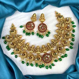 Latest Gold Plated Multicolor Kemp Stone Lakshmi Design Necklace Set JH1425