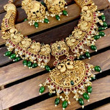 Latest Gold Plated Multicolor Kemp Stone Lakshmi Design Necklace Set JH1427