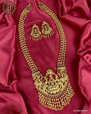 Beautiful Gold Plated Kemp Stone Lakshmi Design Haram With Earrings