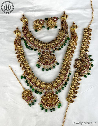 Beautiful Gold Plated Wedding Haram Semi Bridal Necklace Set