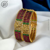 Exclusive Gold Plated Kemp Stone Temple Bangles JH5245