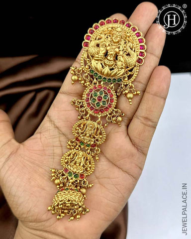 Exclusive Gold Plated Kemps Stone Pearls Traditional Jadai Billai JH5276