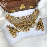 Elegant Gold Plated Temple Choker Set With Earrings JH5793