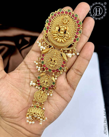 Exclusive Gold Plated Kemps Stone Pearls Traditional Jadai Billai JH5798