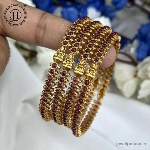 Exclusive Gold Plated Kemp Stone Temple Bangles JH5970