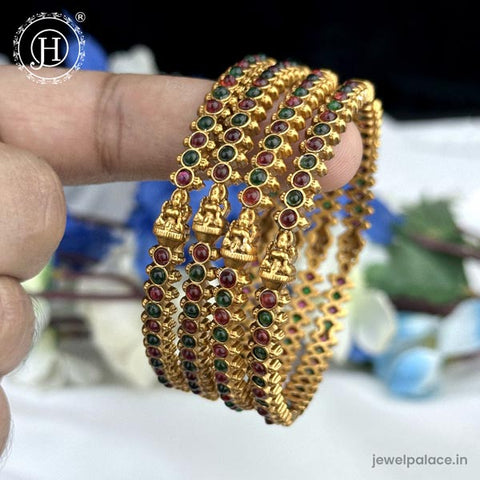 Exclusive Gold Plated Kemp Stone Temple Bangles JH5972