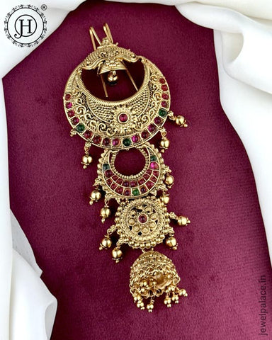 Exclusive Gold Plated Kemps Stone Pearls Traditional Jadai Billai JH6239