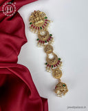 Elegant Gold Plated Kemps Stone Pearls Traditional Jadai Billai JH6362