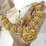 Grand Lakshmi Necklace with Kemp Stones and Jhumkas JH6454