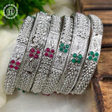 Beautiful Oxidized Bangle Set Of 6 With Colored Stones