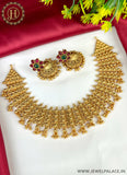 Beautiful Gold Plated Kemp Stone Necklace Set With Earrings JH2456