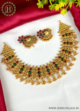 Beautiful Gold Plated Kemp Stone Necklace Set With Earrings JH2456