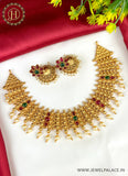 Beautiful Gold Plated Kemp Stone Necklace Set With Earrings JH2457