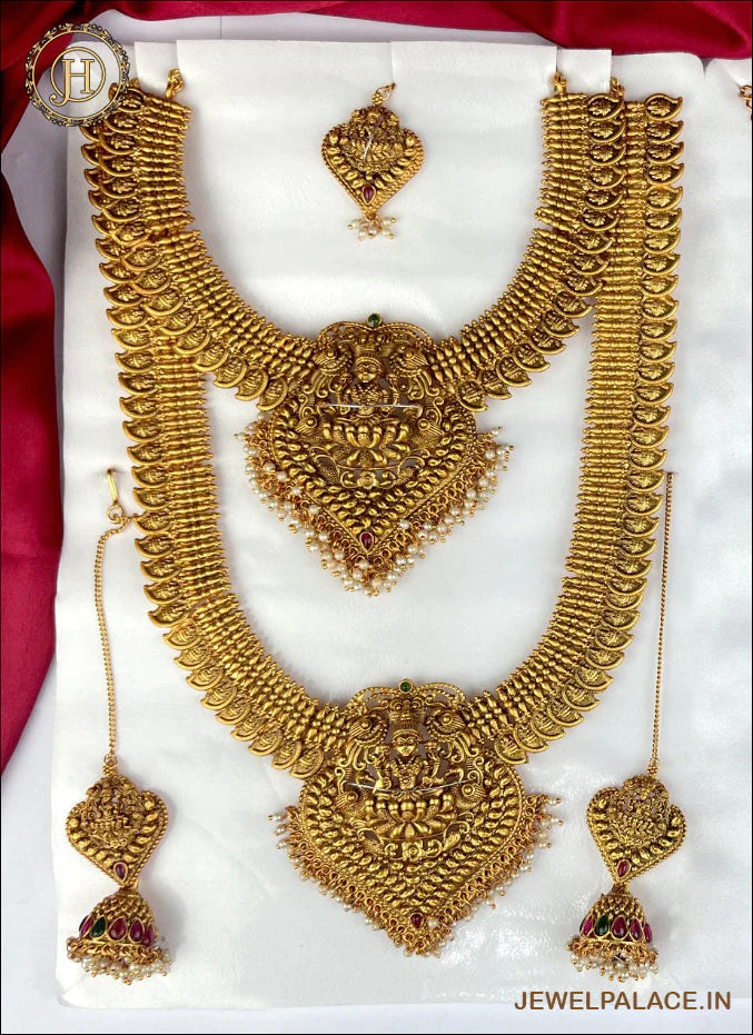 Beautiful Gold Plated Wedding Haram Semi Bridal Necklace Set