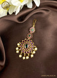 Gold Plated Kemp Stone Embellished Floral Design Maang Tika JH2524