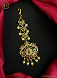 Gold Plated Kemp Stone Embellished Floral Design Maang Tika JH2544