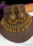 Attractive Gold Plated Kemp Stone Matte Necklace With Matching Earrings JH2648