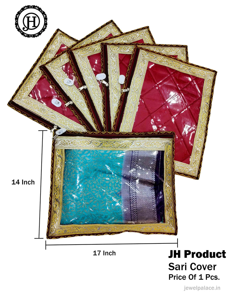 set of 3 Cotton Quilted 3 Layered Foldable Saree Covers / Clothes Storage  Bag / With Transparent Window