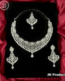 Rhodium Plated CZ Studded Necklace Set With Silver Stones JH3088