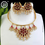 Beautiful Gold Finish Kemp Stone Hasli Necklace JH3815