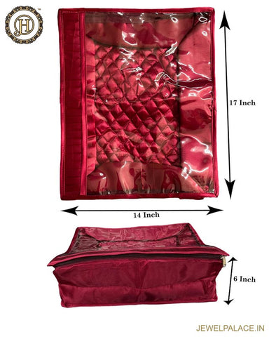 Calcutta Covers Quilted Satin Saree Cover Bag/Storage Bag/Wardrobe  Organiser with Transparent Window Extra Large Upto 15 Sarees/Wedding Gift  (4, Maroon) : Amazon.in: Home & Kitchen