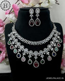 Beautiful Rhodium Plated Alloy AD Stone Two Layers Premium Necklace JH4119