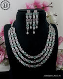 Beautiful Rhodium Plated Alloy AD Stone Three Layers Premium Necklace JH4133