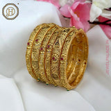 Exclusive Gold Plated Kemp Stone Traditional Bangles JH4732